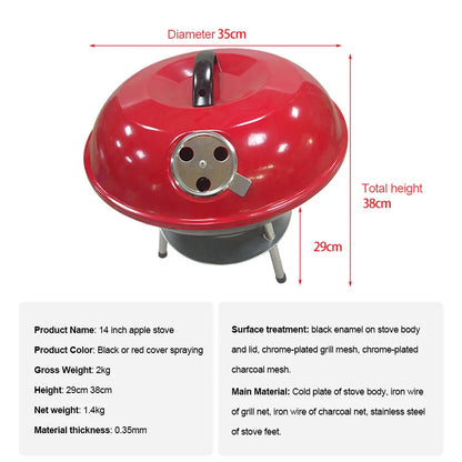 AppleStove 14-Inch Portable Charcoal Grill - Outdoor BBQ & Fire Pit