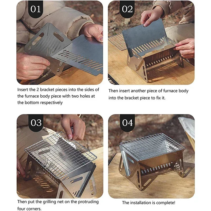 EmberTrail Portable Folding Camping BBQ Grill - Stainless Steel Stove