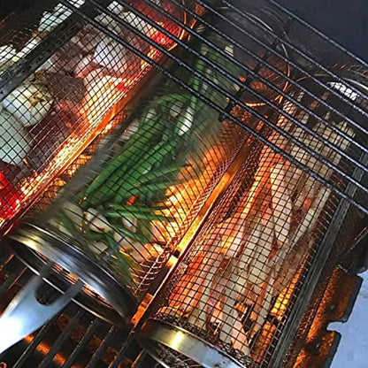 FlameRoll - Stainless Steel Rolling BBQ Grill Basket
