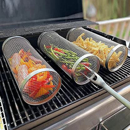 FlameRoll - Stainless Steel Rolling BBQ Grill Basket