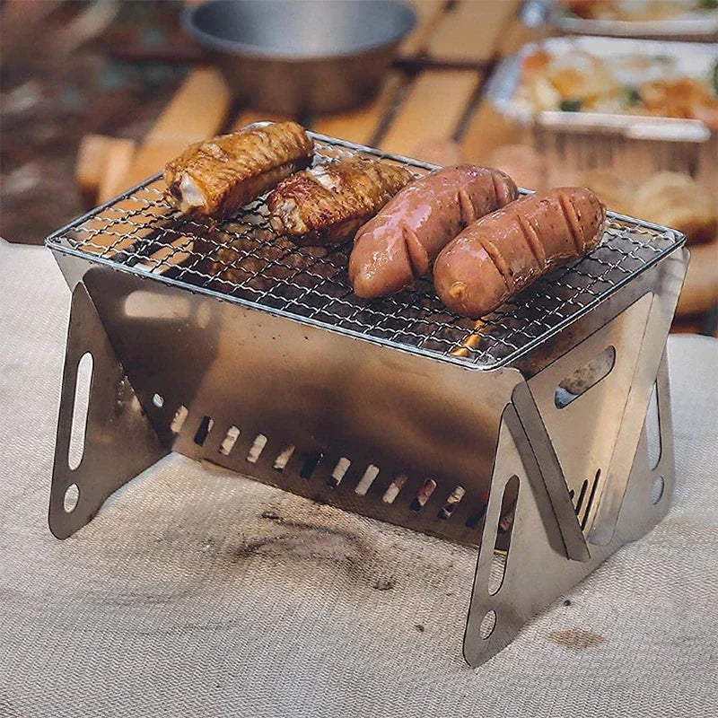 EmberTrail Portable Folding Camping BBQ Grill - Stainless Steel Stove