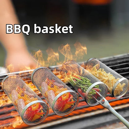 FlameRoll - Stainless Steel Rolling BBQ Grill Basket