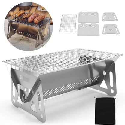 EmberTrail Portable Folding Camping BBQ Grill - Stainless Steel Stove