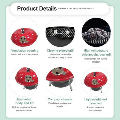 Apple-Style Portable BBQ - 14-inch Charcoal Grill & Fire Pit