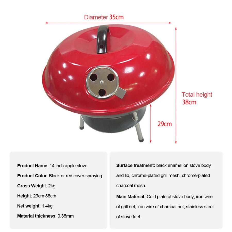 Apple-Style Portable BBQ - 14-inch Charcoal Grill & Fire Pit