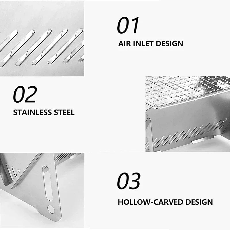 EmberTrail Portable Folding Camping BBQ Grill - Stainless Steel Stove